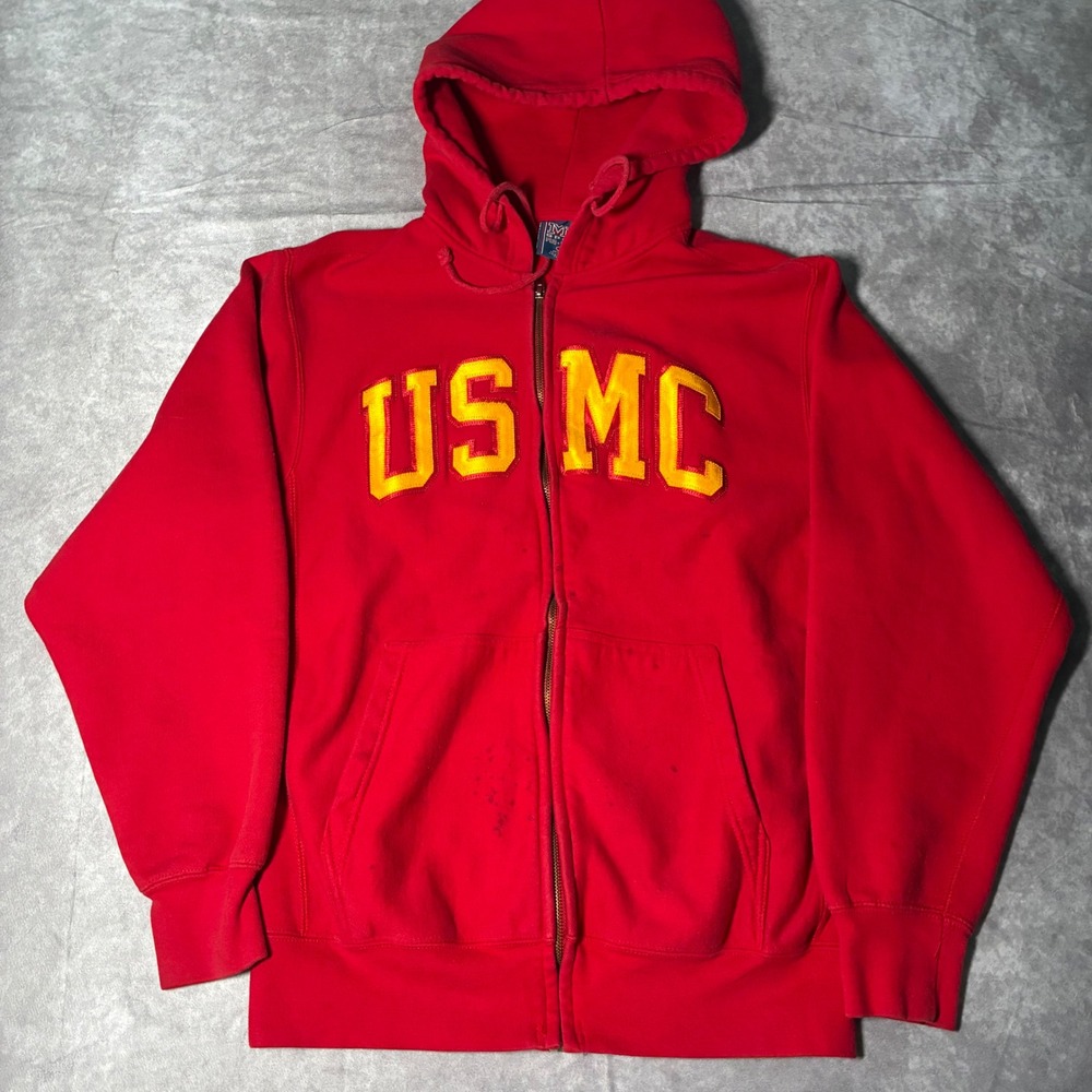 Vintage USMC Full Zip Hoodie Red Mens Small Marine Corps Sweatshirt